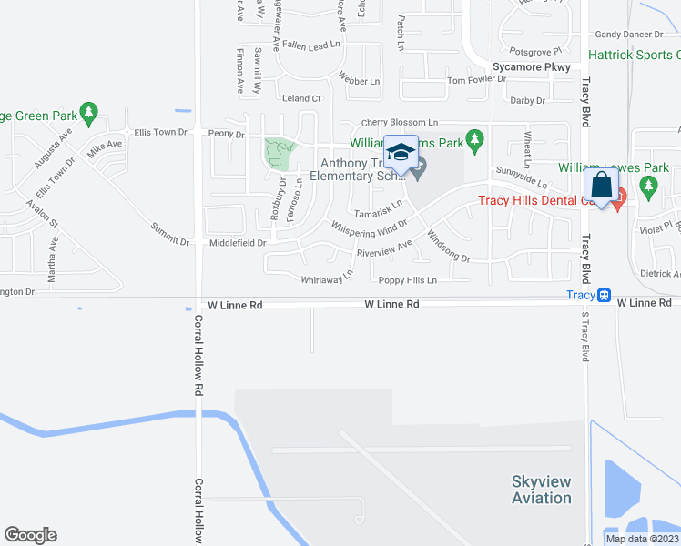 map of restaurants, bars, coffee shops, grocery stores, and more near 1651 Whirlaway Lane in Tracy