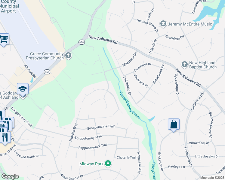map of restaurants, bars, coffee shops, grocery stores, and more near 9463 Stone Spring Drive in Mechanicsville