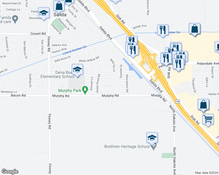 map of restaurants, bars, coffee shops, grocery stores, and more near 4612 Sweet William Court in Salida