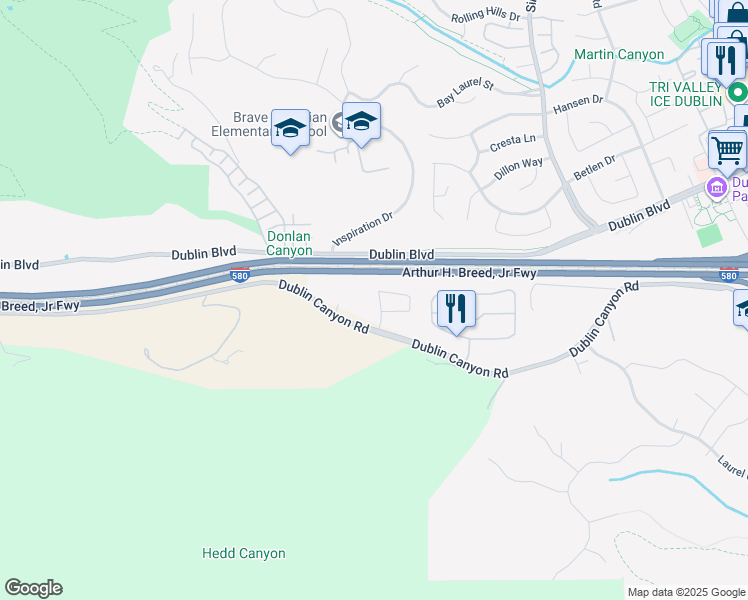 map of restaurants, bars, coffee shops, grocery stores, and more near 8026 Canyon Creek Circle in Pleasanton