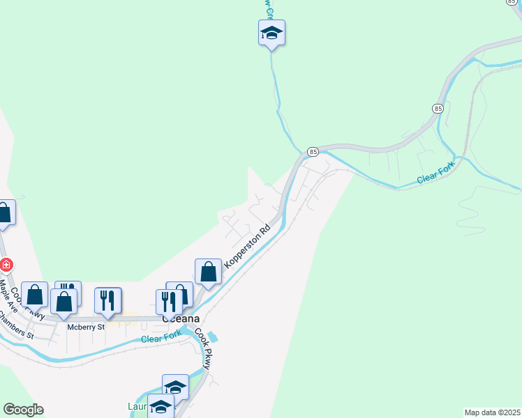 map of restaurants, bars, coffee shops, grocery stores, and more near Pine Street in Oceana