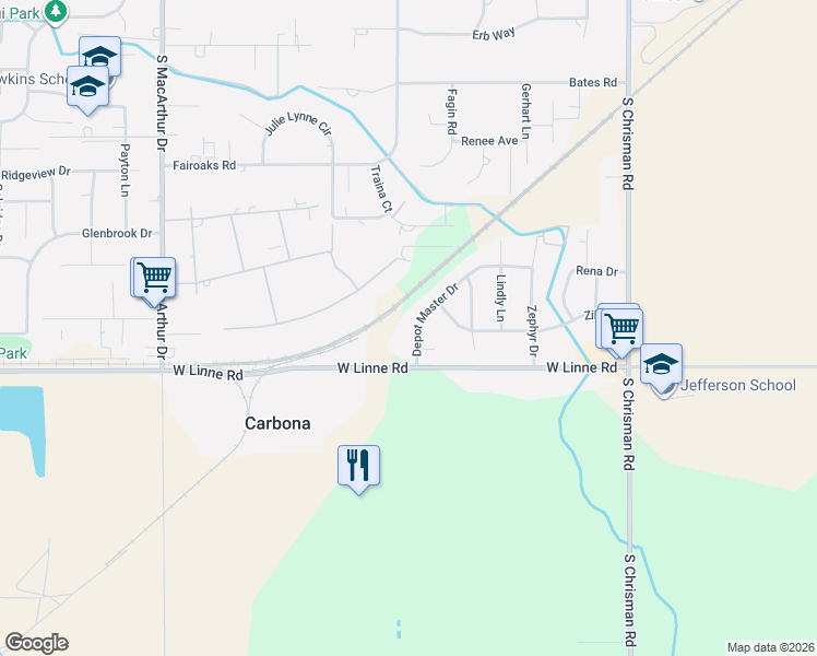 map of restaurants, bars, coffee shops, grocery stores, and more near 28361 Depot Master Drive in Tracy