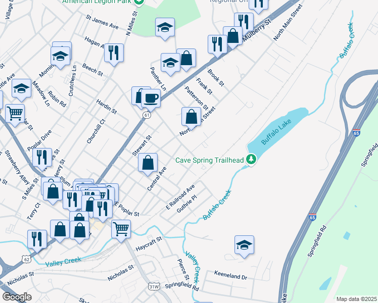 map of restaurants, bars, coffee shops, grocery stores, and more near 206 East Williams Street in Elizabethtown
