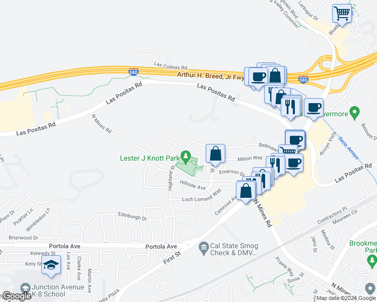 map of restaurants, bars, coffee shops, grocery stores, and more near in Livermore
