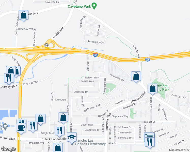 map of restaurants, bars, coffee shops, grocery stores, and more near 759 Saddleback Circle in Livermore