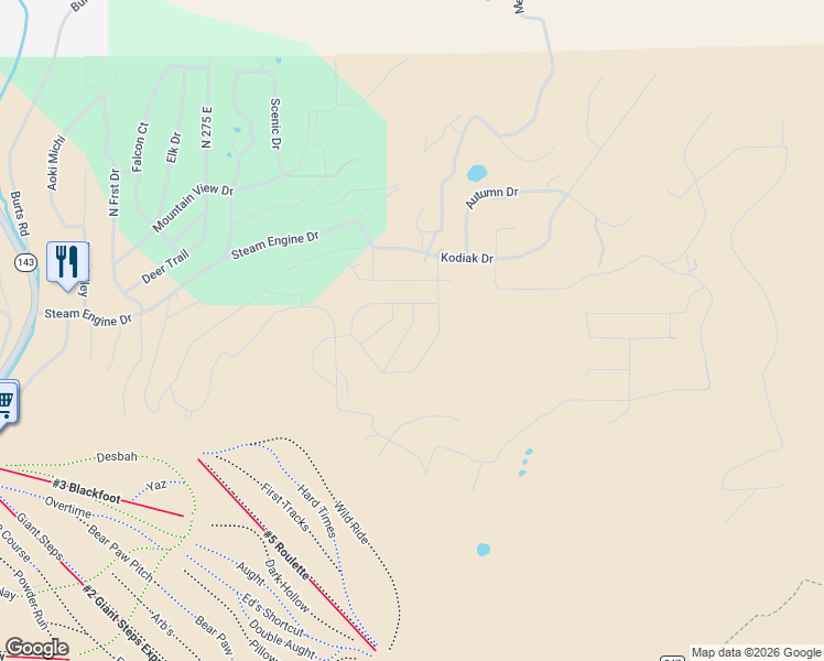 map of restaurants, bars, coffee shops, grocery stores, and more near 674 Park-U-Pine Walk in Brian Head
