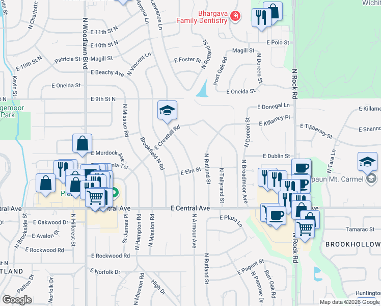 map of restaurants, bars, coffee shops, grocery stores, and more near 657-669 North Armour Street in Wichita