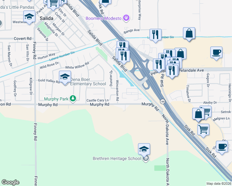 map of restaurants, bars, coffee shops, grocery stores, and more near 4301 Castle Cary Lane in Salida
