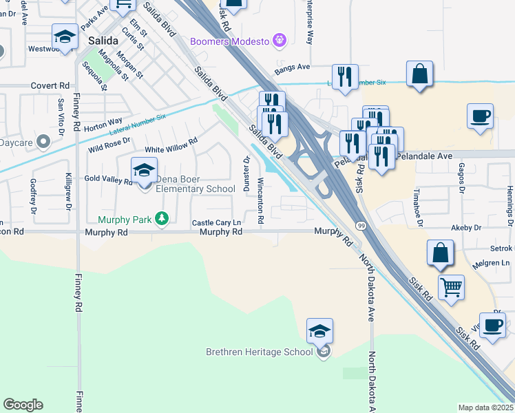 map of restaurants, bars, coffee shops, grocery stores, and more near 4301 Castle Cary Lane in Salida