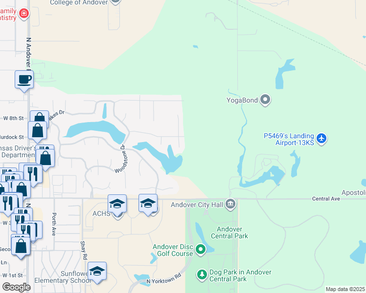 map of restaurants, bars, coffee shops, grocery stores, and more near 708 North Deerfield Circle in Andover