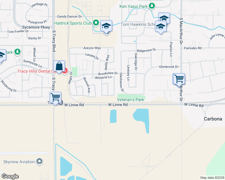 map of restaurants, bars, coffee shops, grocery stores, and more near 4665 Dandelion Loop in Tracy