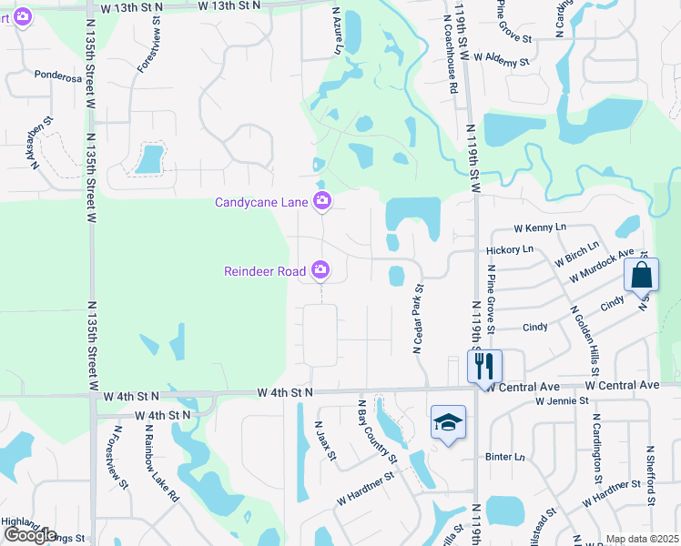 map of restaurants, bars, coffee shops, grocery stores, and more near 12505 W Birch St in Wichita