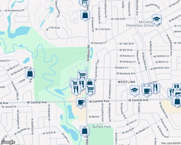 map of restaurants, bars, coffee shops, grocery stores, and more near 858 North Maize Road in Wichita
