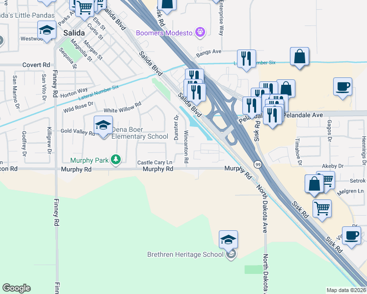 map of restaurants, bars, coffee shops, grocery stores, and more near 4300 Cannington Lane in Salida