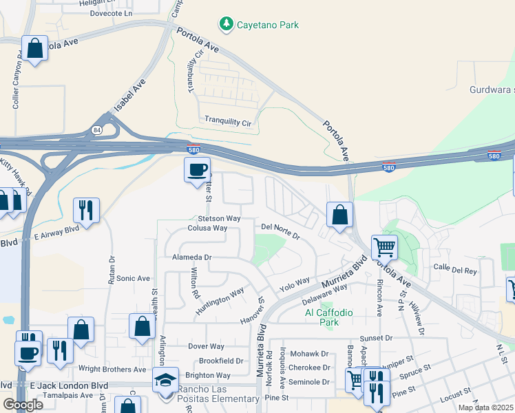 map of restaurants, bars, coffee shops, grocery stores, and more near 690 Saddleback Circle in Livermore