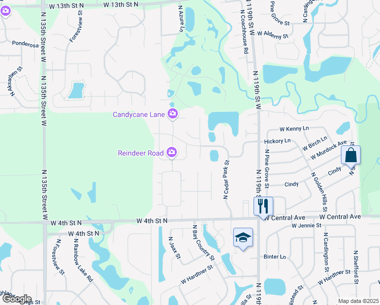 map of restaurants, bars, coffee shops, grocery stores, and more near 12505 West Birch Street in Wichita