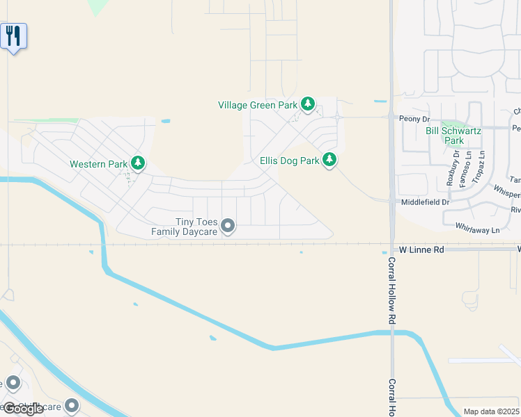 map of restaurants, bars, coffee shops, grocery stores, and more near 4553 Beaumont Avenue in Tracy