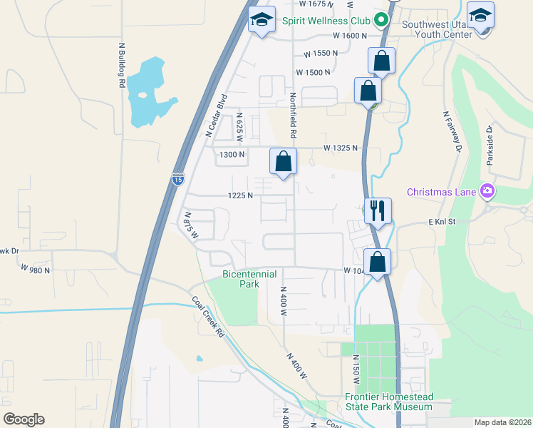 map of restaurants, bars, coffee shops, grocery stores, and more near Unnamed Road in Cedar City