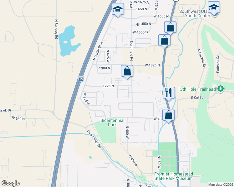 map of restaurants, bars, coffee shops, grocery stores, and more near 1177 North Northfield Road in Cedar City