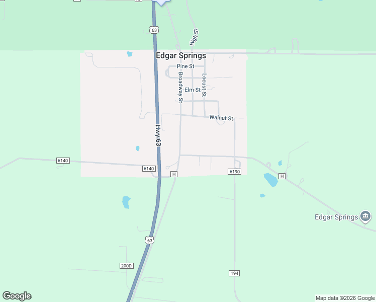 map of restaurants, bars, coffee shops, grocery stores, and more near 1150 Broadway Street in Edgar Springs