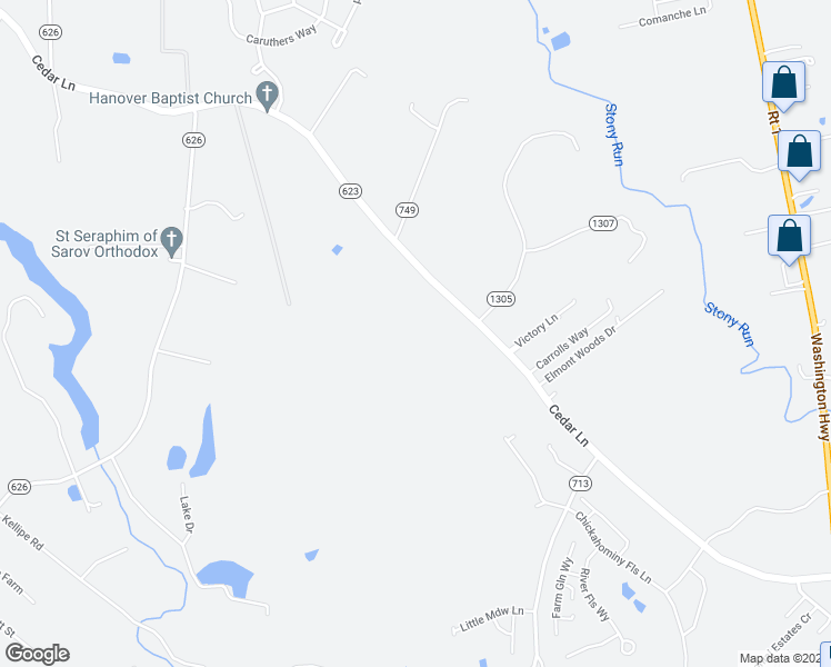 map of restaurants, bars, coffee shops, grocery stores, and more near 11089 Cedar Lane in Glen Allen