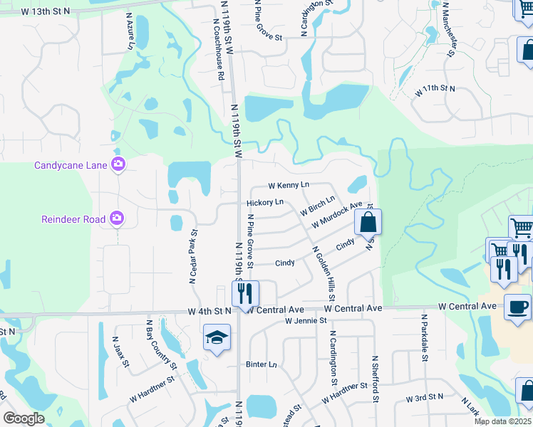 map of restaurants, bars, coffee shops, grocery stores, and more near 11802 West Birch Lane in Wichita