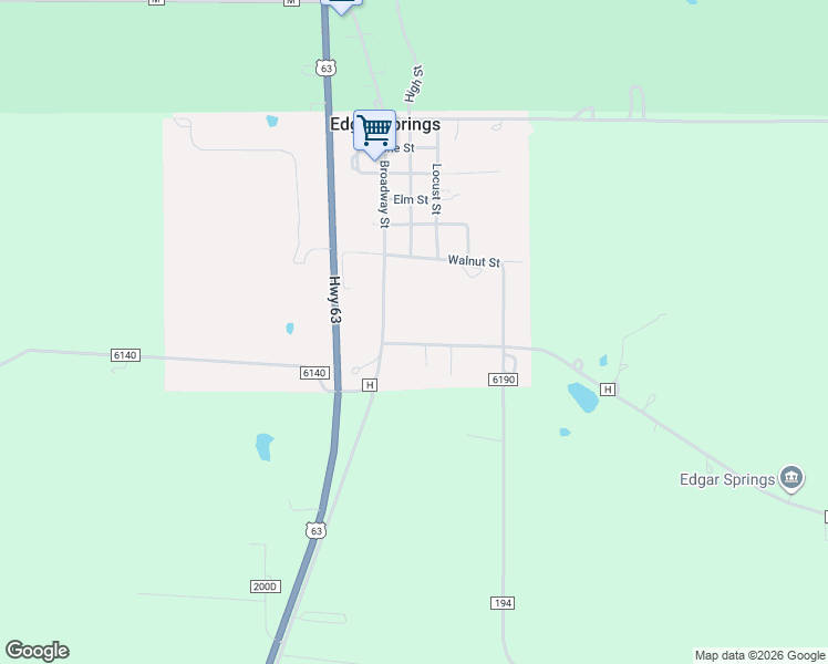 map of restaurants, bars, coffee shops, grocery stores, and more near 1150 Broadway Street in Edgar Springs