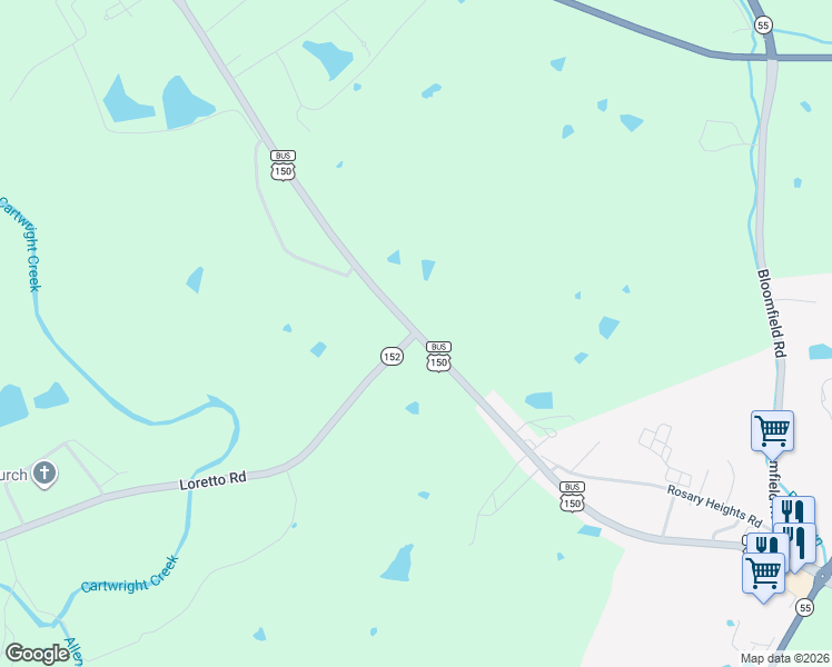 map of restaurants, bars, coffee shops, grocery stores, and more near Loretto Road in Springfield