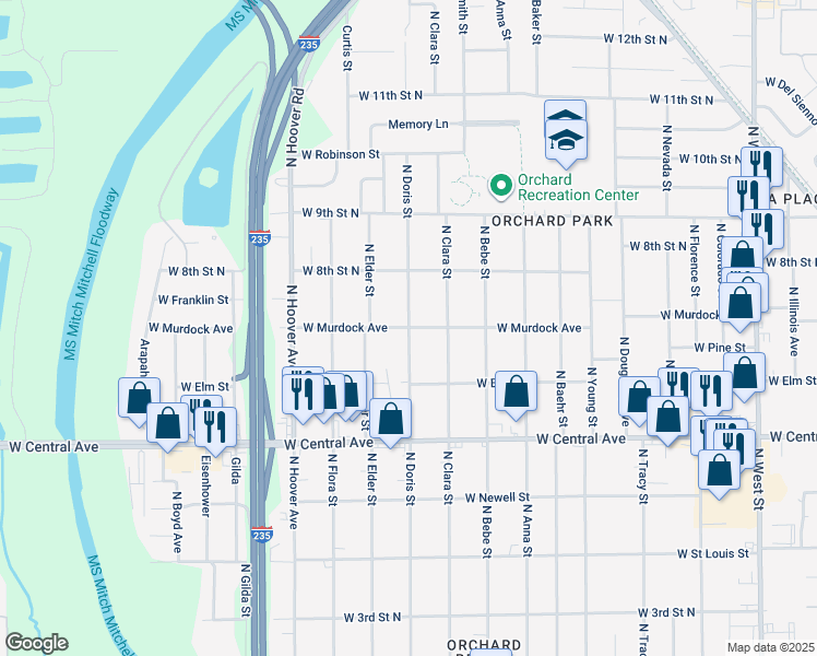 map of restaurants, bars, coffee shops, grocery stores, and more near 5201 West Murdock Street in Wichita