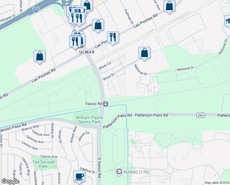 map of restaurants, bars, coffee shops, grocery stores, and more near 1055 Westwind Street in Livermore