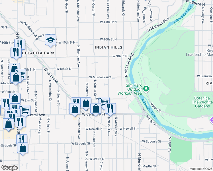 map of restaurants, bars, coffee shops, grocery stores, and more near 774 N St Paul St in Wichita