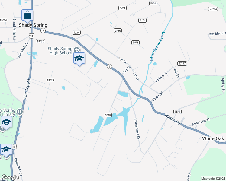 map of restaurants, bars, coffee shops, grocery stores, and more near 156 Division Street in Shady Spring