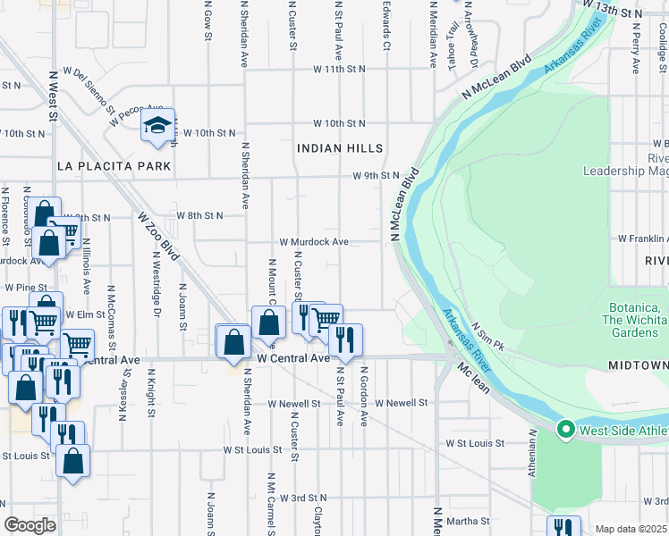 map of restaurants, bars, coffee shops, grocery stores, and more near 774 N St Paul St in Wichita