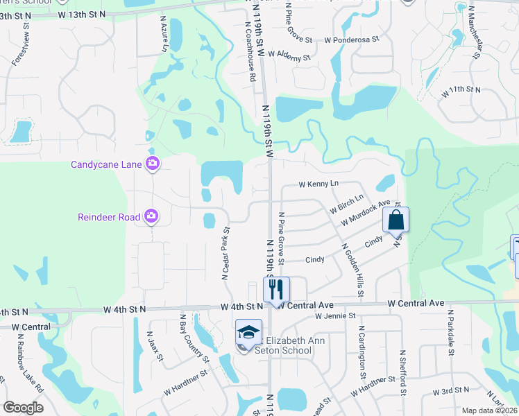 map of restaurants, bars, coffee shops, grocery stores, and more near 12034-12198 Hickory Lane in Wichita