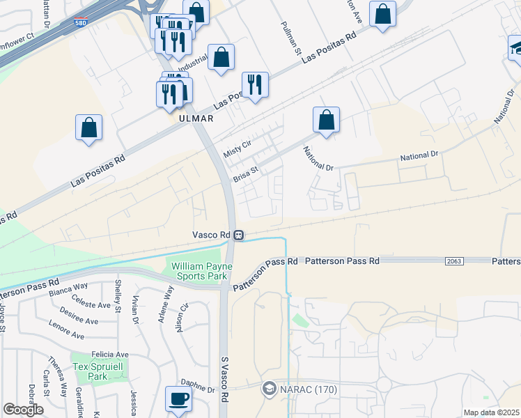 map of restaurants, bars, coffee shops, grocery stores, and more near 1055 Westwind Street in Livermore