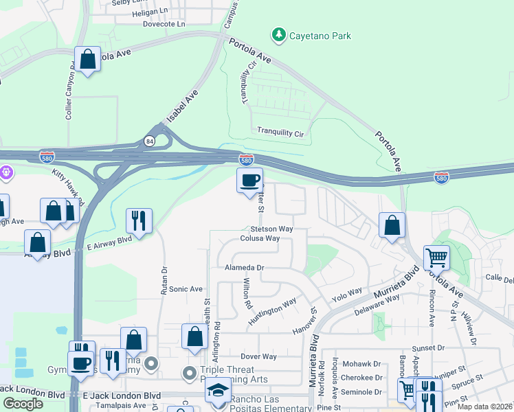 map of restaurants, bars, coffee shops, grocery stores, and more near 180 Sutter Street in Livermore