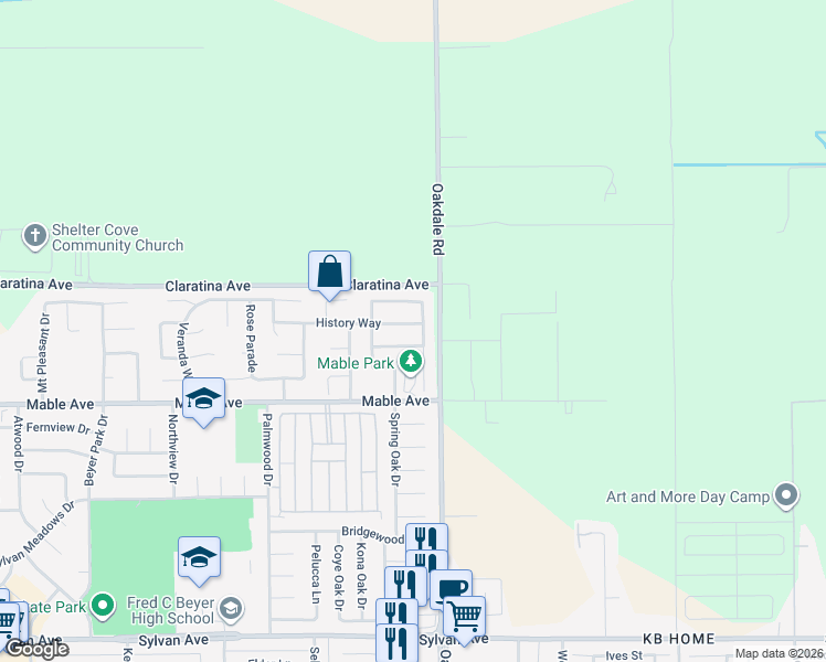 map of restaurants, bars, coffee shops, grocery stores, and more near 4100 Rosalina Drive in Modesto