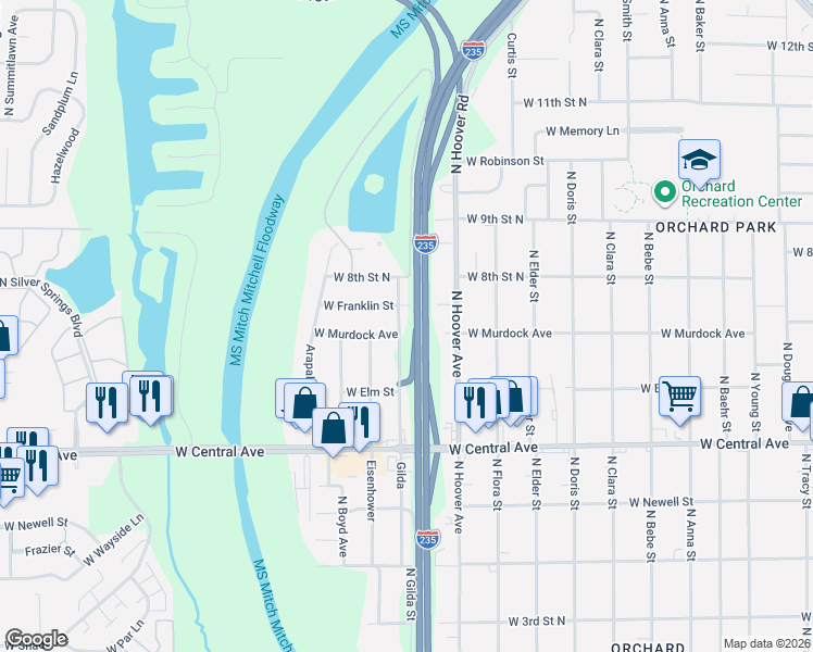 map of restaurants, bars, coffee shops, grocery stores, and more near 758-798 North Gilda Street in Wichita