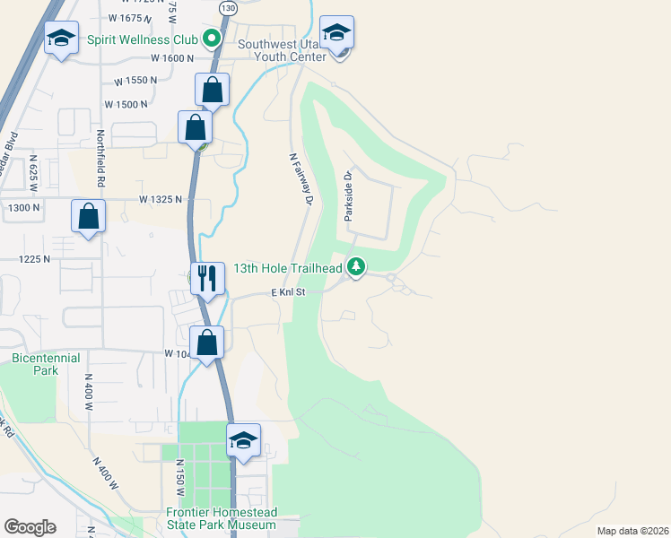 map of restaurants, bars, coffee shops, grocery stores, and more near 1205 Fairview Drive in Cedar City