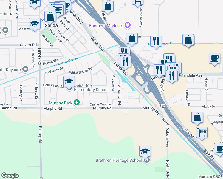 map of restaurants, bars, coffee shops, grocery stores, and more near 4212 Dunster Drive in Salida