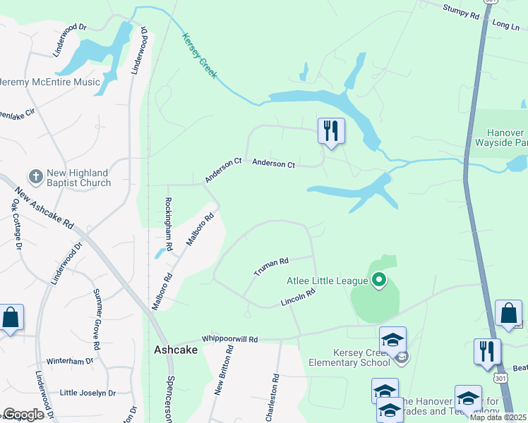 map of restaurants, bars, coffee shops, grocery stores, and more near 8490 Lincoln Road in Mechanicsville