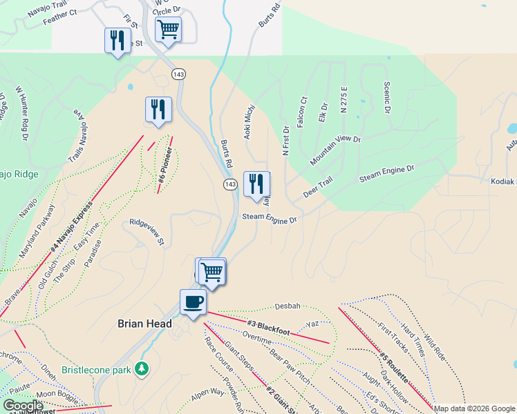 map of restaurants, bars, coffee shops, grocery stores, and more near in Brian Head