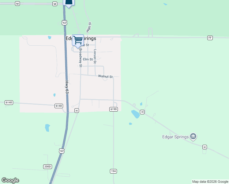 map of restaurants, bars, coffee shops, grocery stores, and more near 1047 Walnut Street in Edgar Springs