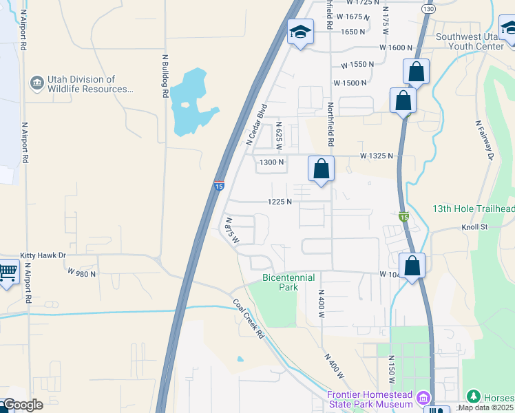 map of restaurants, bars, coffee shops, grocery stores, and more near 733 1225 North in Cedar City