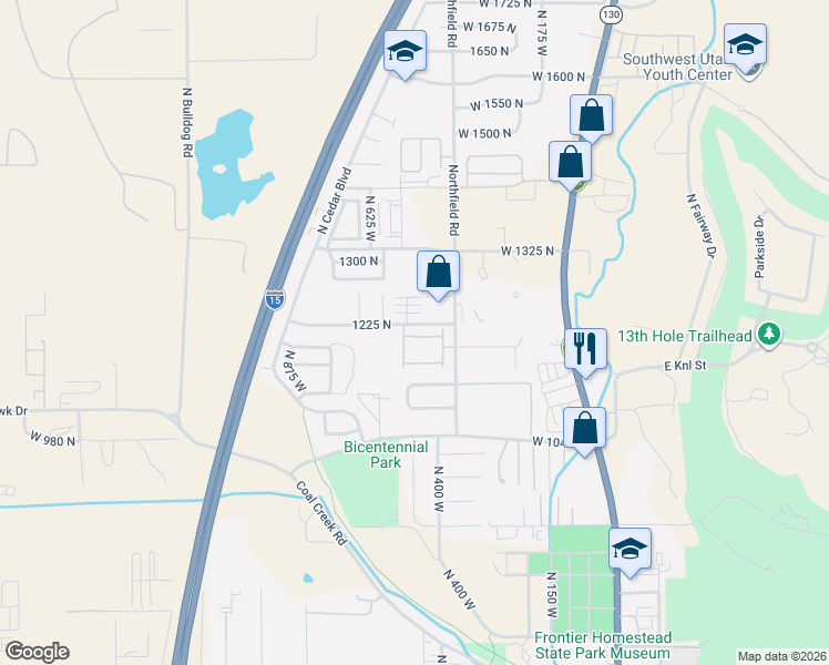 map of restaurants, bars, coffee shops, grocery stores, and more near Unnamed Road in Cedar City
