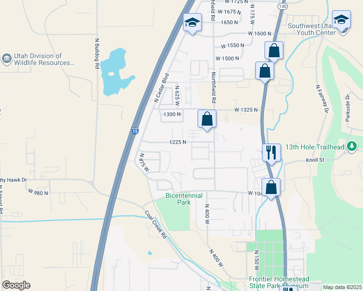 map of restaurants, bars, coffee shops, grocery stores, and more near 583 West 1225 North in Cedar City