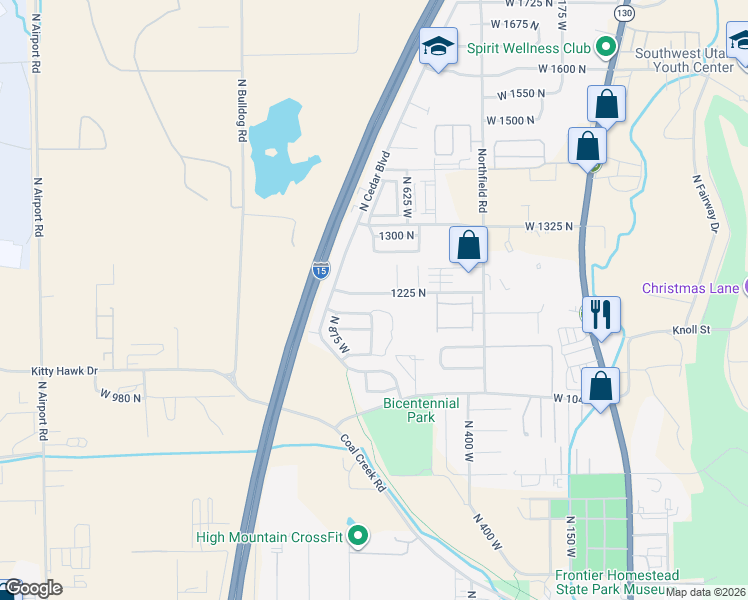 map of restaurants, bars, coffee shops, grocery stores, and more near 733 1225 North in Cedar City