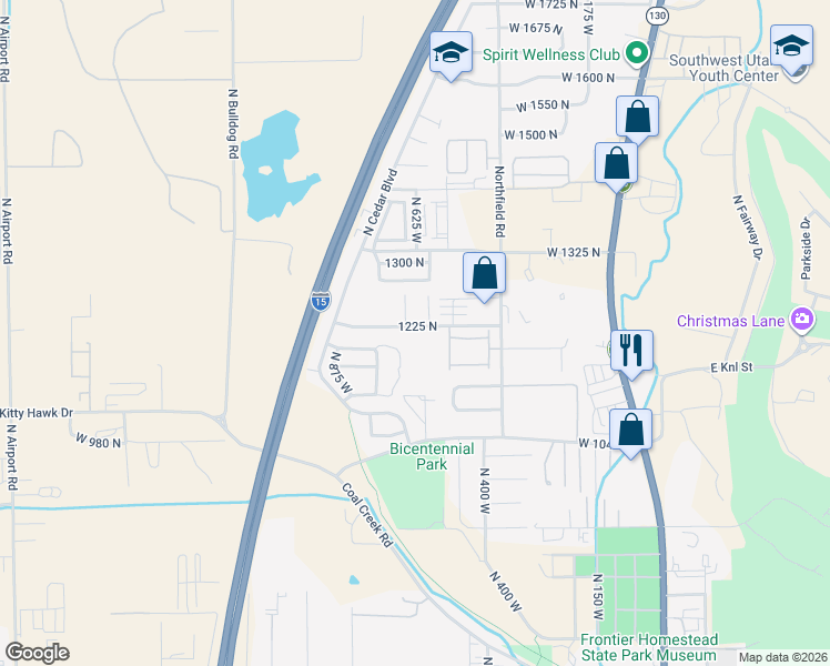 map of restaurants, bars, coffee shops, grocery stores, and more near 617 1225 North in Cedar City