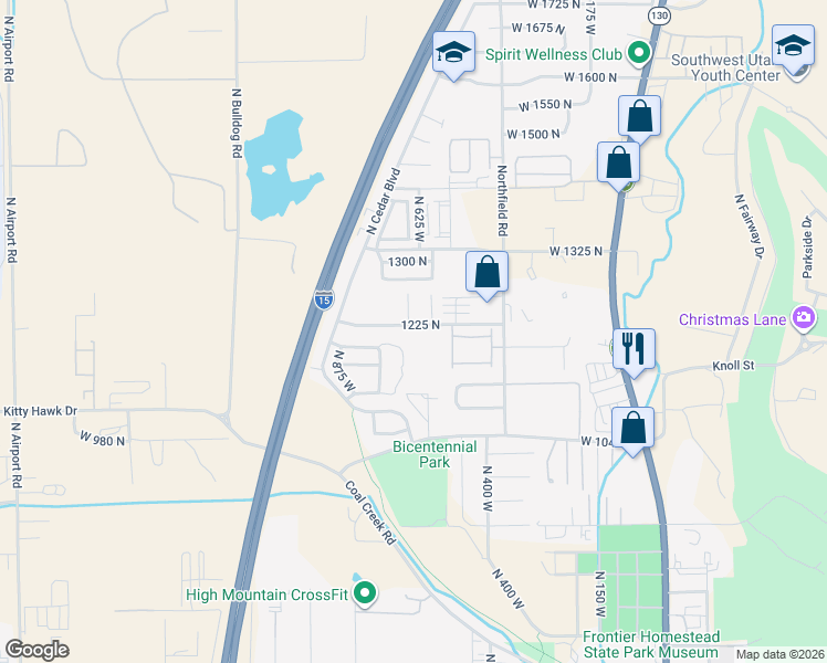 map of restaurants, bars, coffee shops, grocery stores, and more near 617 1225 North in Cedar City