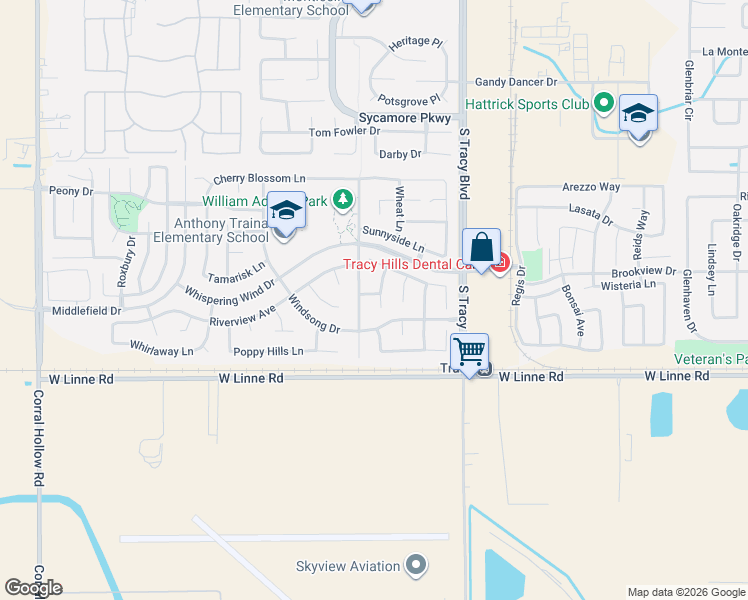 map of restaurants, bars, coffee shops, grocery stores, and more near 4519 Twin Creeks Court in Tracy